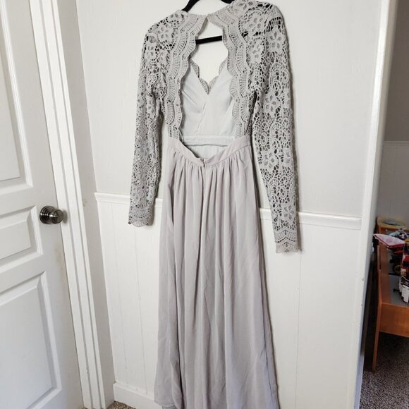 LULUS Awaken My Love Crochet Lace Chiffon Maxi Dress - Grey - Picture 6 of 8